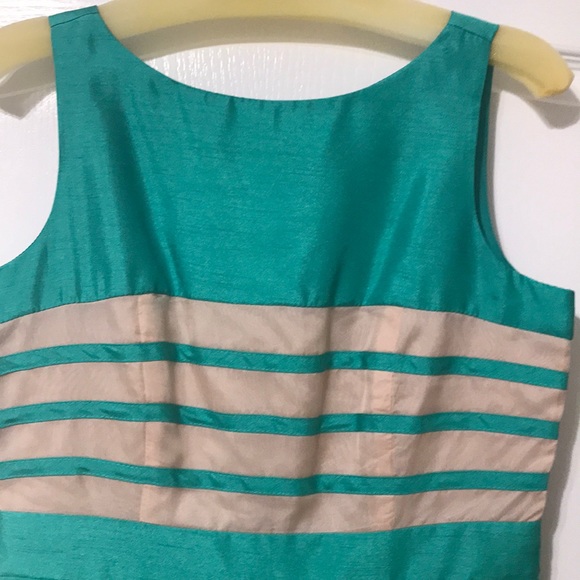 Green/turquoise and tan silk dress - Picture 2 of 6